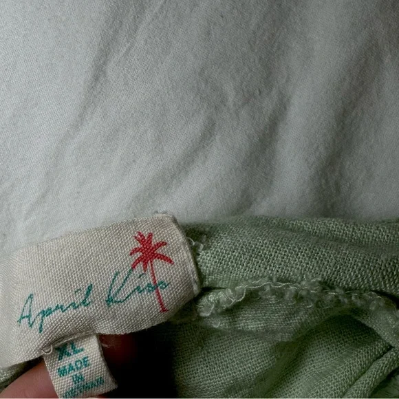 April Kiss Linen Beach Shorts Lime Green with Waist Tie • Size: Large - Picture 6 of 9